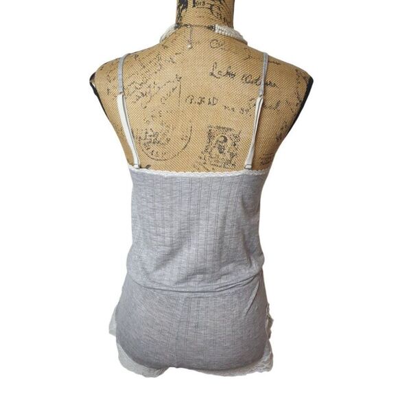 Victorias Secret XS Sleepwear Romper Gray Elegant White Lace Trim Lounge - Picture 3 of 7